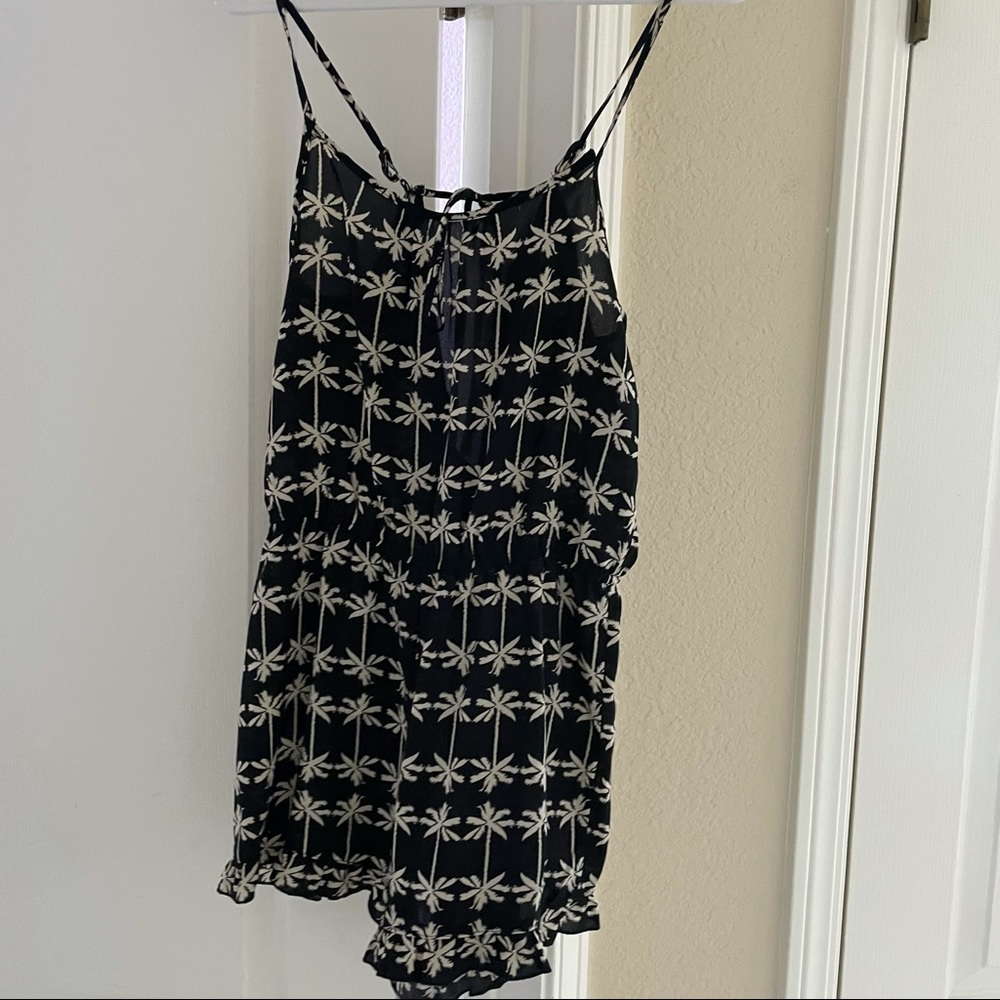 black and beige palm tree romper